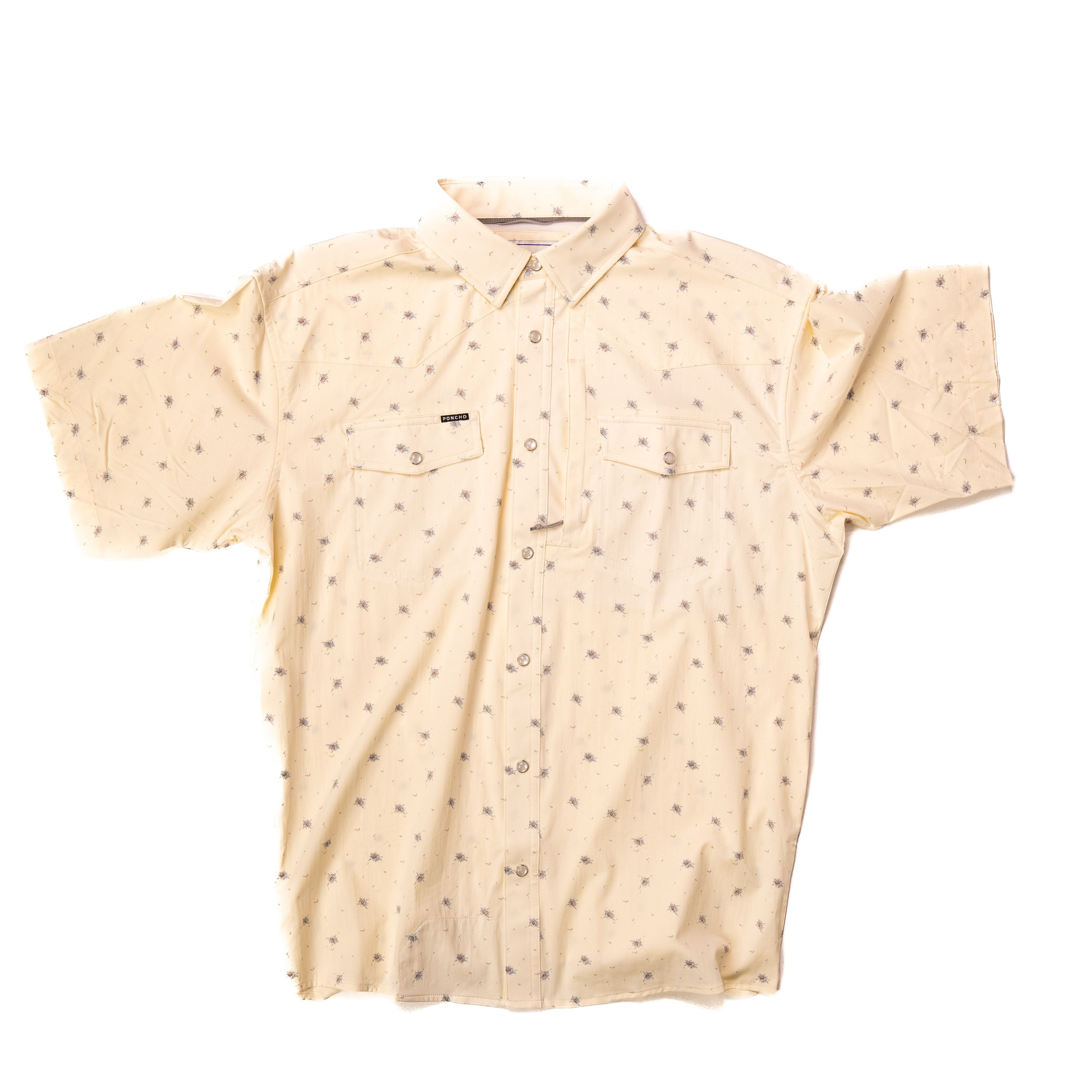 Men's Poncho Cream Patterned Pearl Snap Shirt Llano-Crm - Crazy House Western Wear