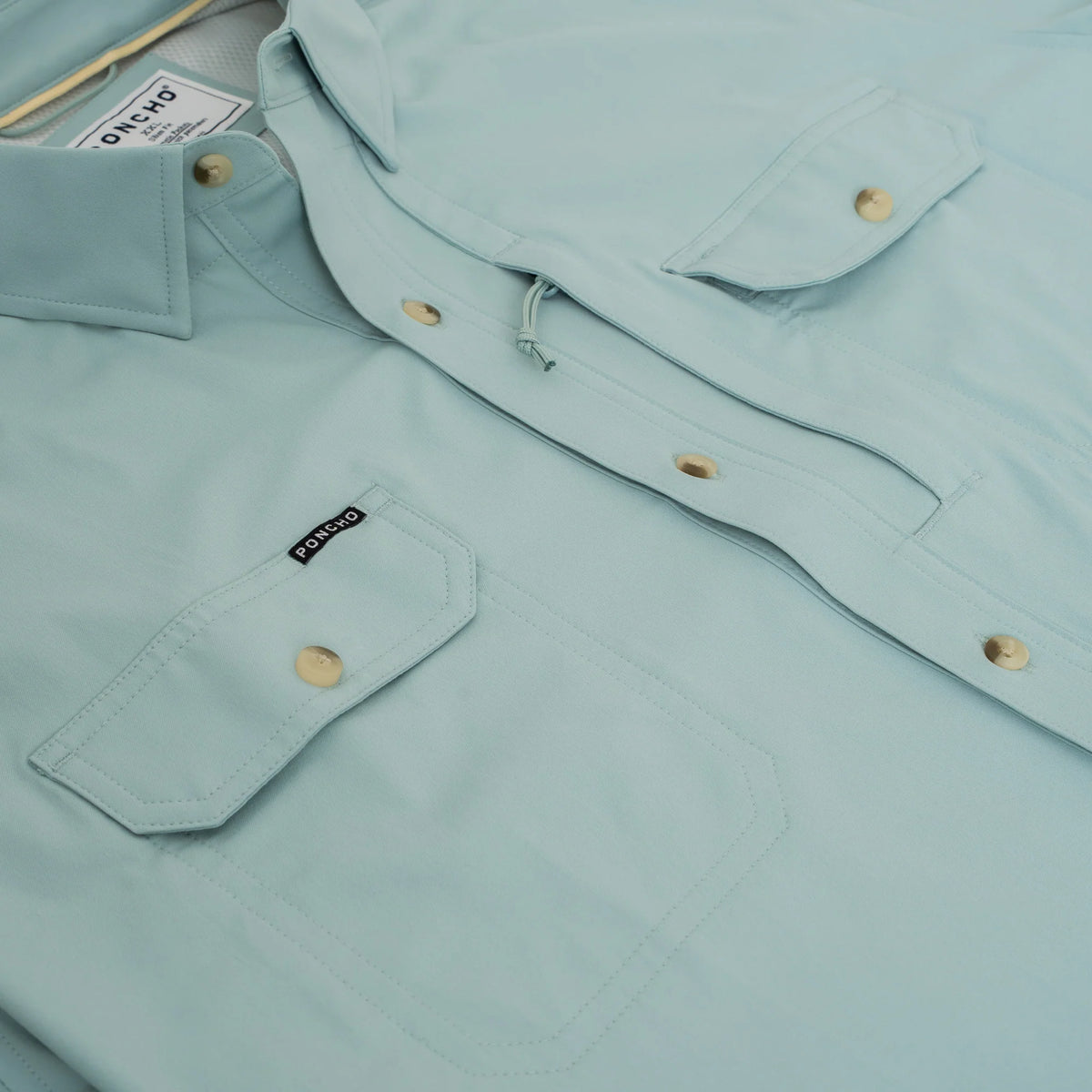 Poncho Men's Short Sleeve The Antilles Washed Teal Button Up Shirt 