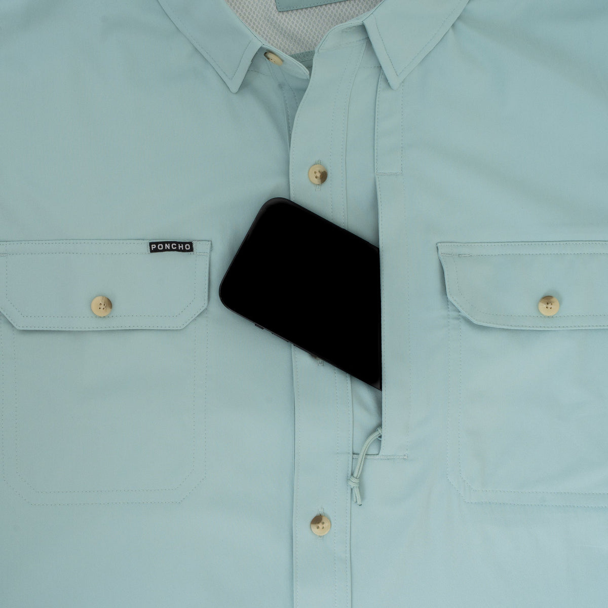 Poncho Men's Short Sleeve The Antilles Washed Teal Button Up Shirt 