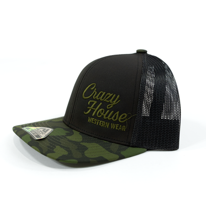 Crazy House Black and Camo Mesh Snapback Cap