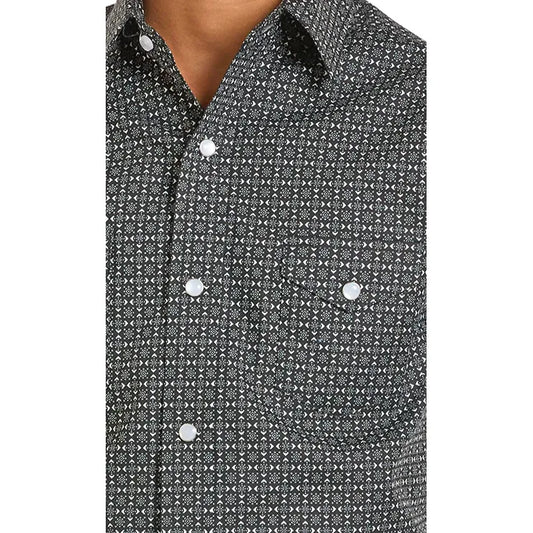Boy's Black Geo Long Sleeve Snap Shirt RBN2S06924