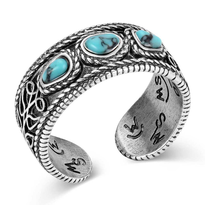 Montana Silversmiths Women's Boot Stitch Turquoise Open Ring RG6604