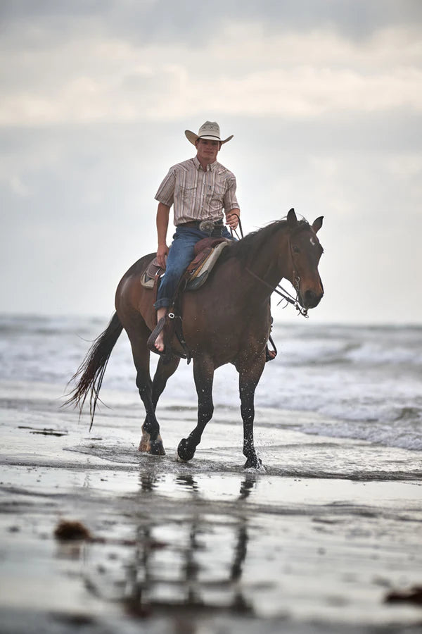 Men's Hooey "Sol" Short Sleeve Pearl Snap Shirt Cream Striped HT2621CRST
