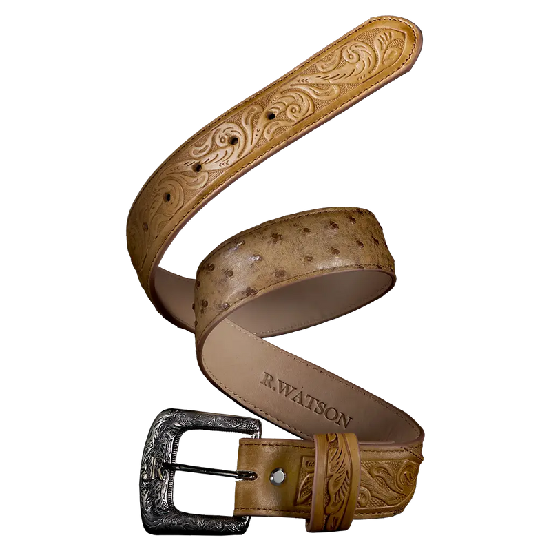 Men's R. Watson Antique Saddle Full Quill Ostrich Belt RWB2310