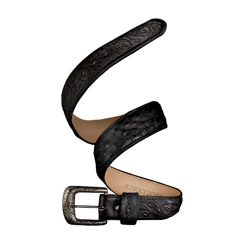 Men's R. Watson Black Full Quill Ostrich Belt RWB2311