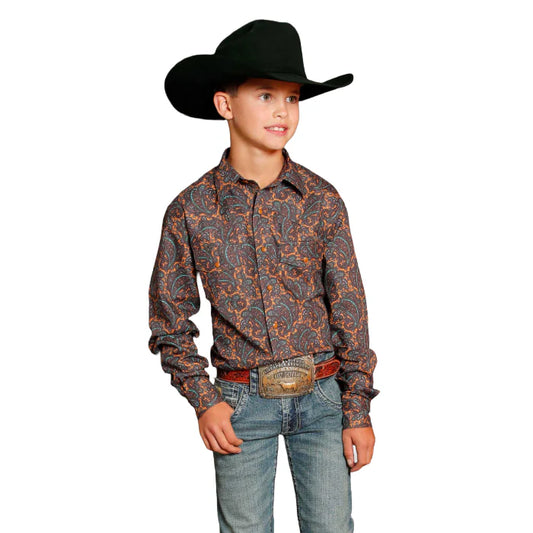 Boy's Cinch Long Sleeve Print Brown Shirt MTW7020100