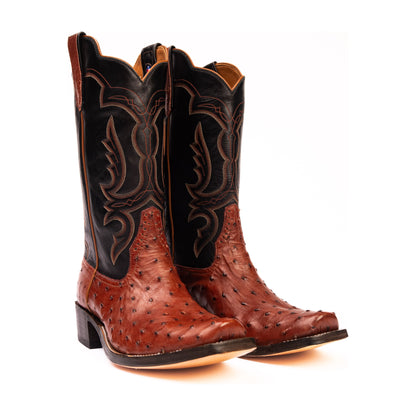 Rios Almond Americano Full Quill Ostrich with 13" Black Calf Tops R9022 - Crazy House Western Wear