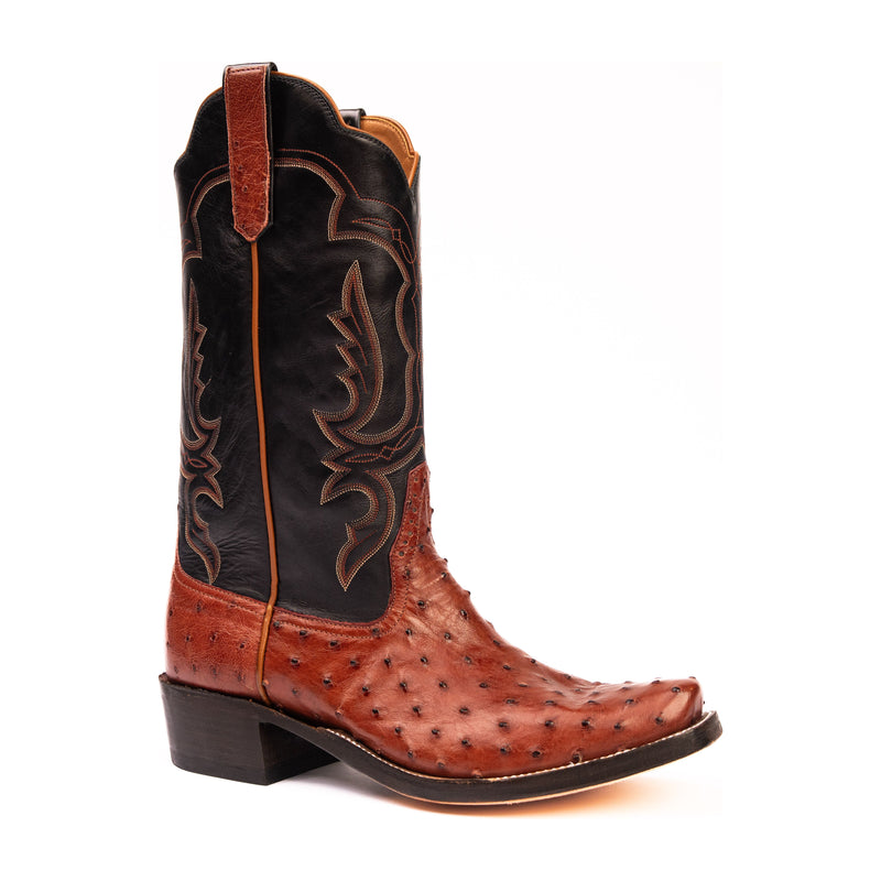 Rios Almond Americano Full Quill Ostrich with 13" Black Calf Tops R9022 - Crazy House Western Wear