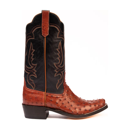 Rios Almond Americano Full Quill Ostrich with 13" Black Calf Tops R9022 - Crazy House Western Wear