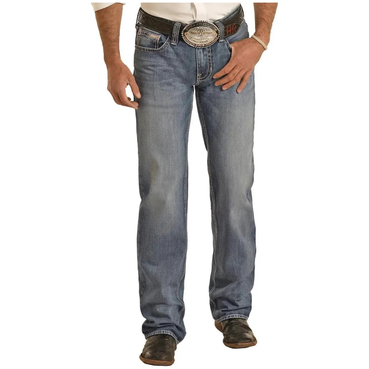 Men's Rock and Roll Denim Pistol Regular Fit Straight Bootcut Jean BM1PD03707 - Crazy House Western Wear