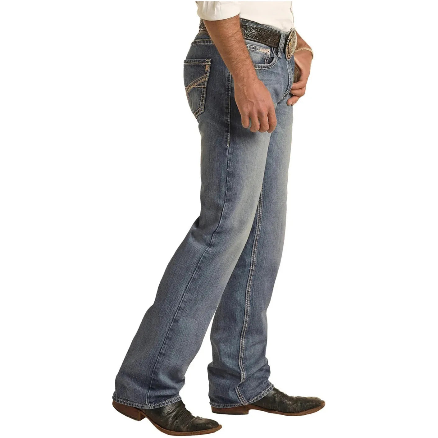 Men's Rock and Roll Denim Pistol Regular Fit Straight Bootcut Jean BM1PD03707