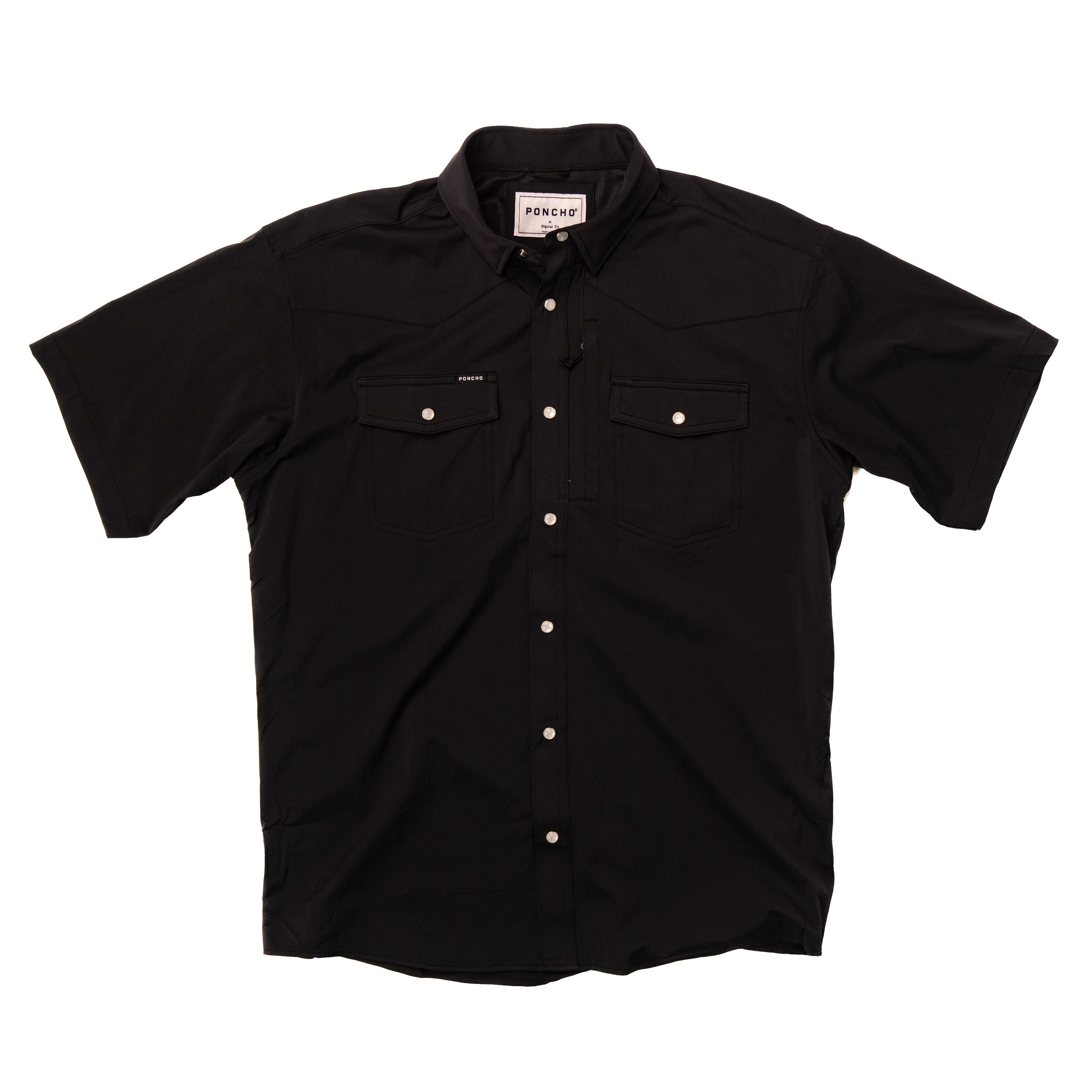 Men's Poncho Regular Fit Black Pearl Snap Shirt Bandera-Blk - Crazy House Western Wear