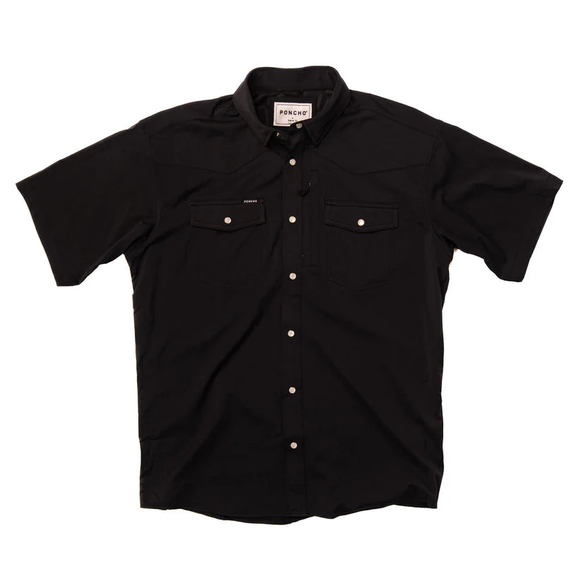 Men's Poncho Slim Fit Black Pearl Snap Shirt Bandera-Blk - Crazy House Western Wear