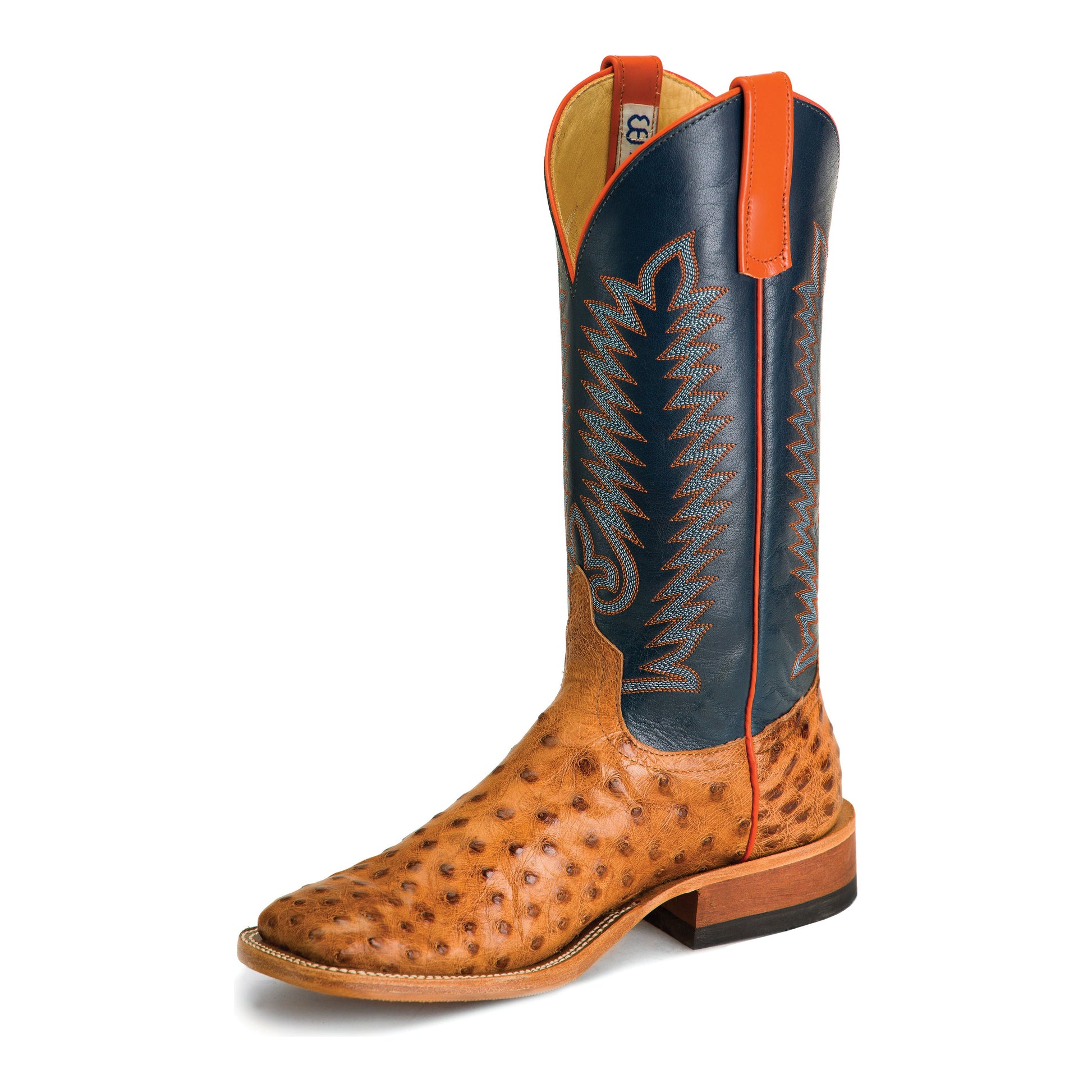 Anderson Bean Brandy Bruciato Full Quill Ostrich with Burnished Navy Calf Top - Crazy House Western Wear