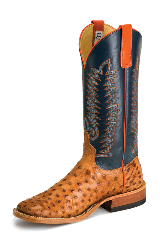 Anderson Bean Brandy Bruciato Full Quill Ostrich with Burnished Navy Calf Top - Crazy House Western Wear