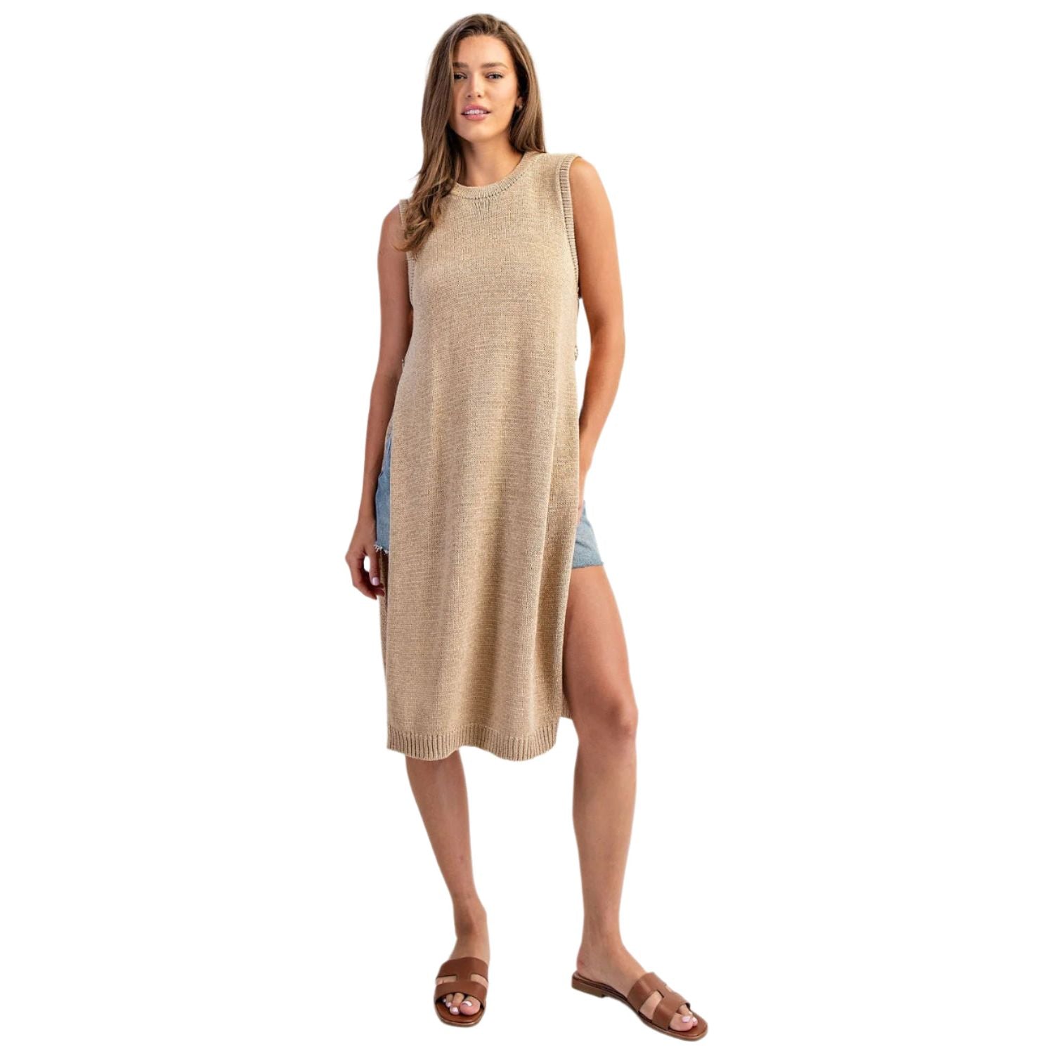 Women's ee:some Side Button Sleeveless Open Longline Sweater SH15117 - Crazy House Western Wear