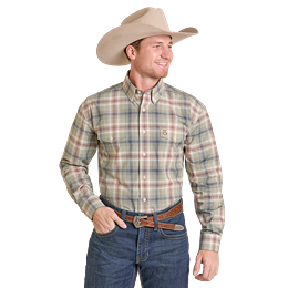 Men's Panhandle Ombre Plaid Long Sleeve Button Shirt SMB4S07413