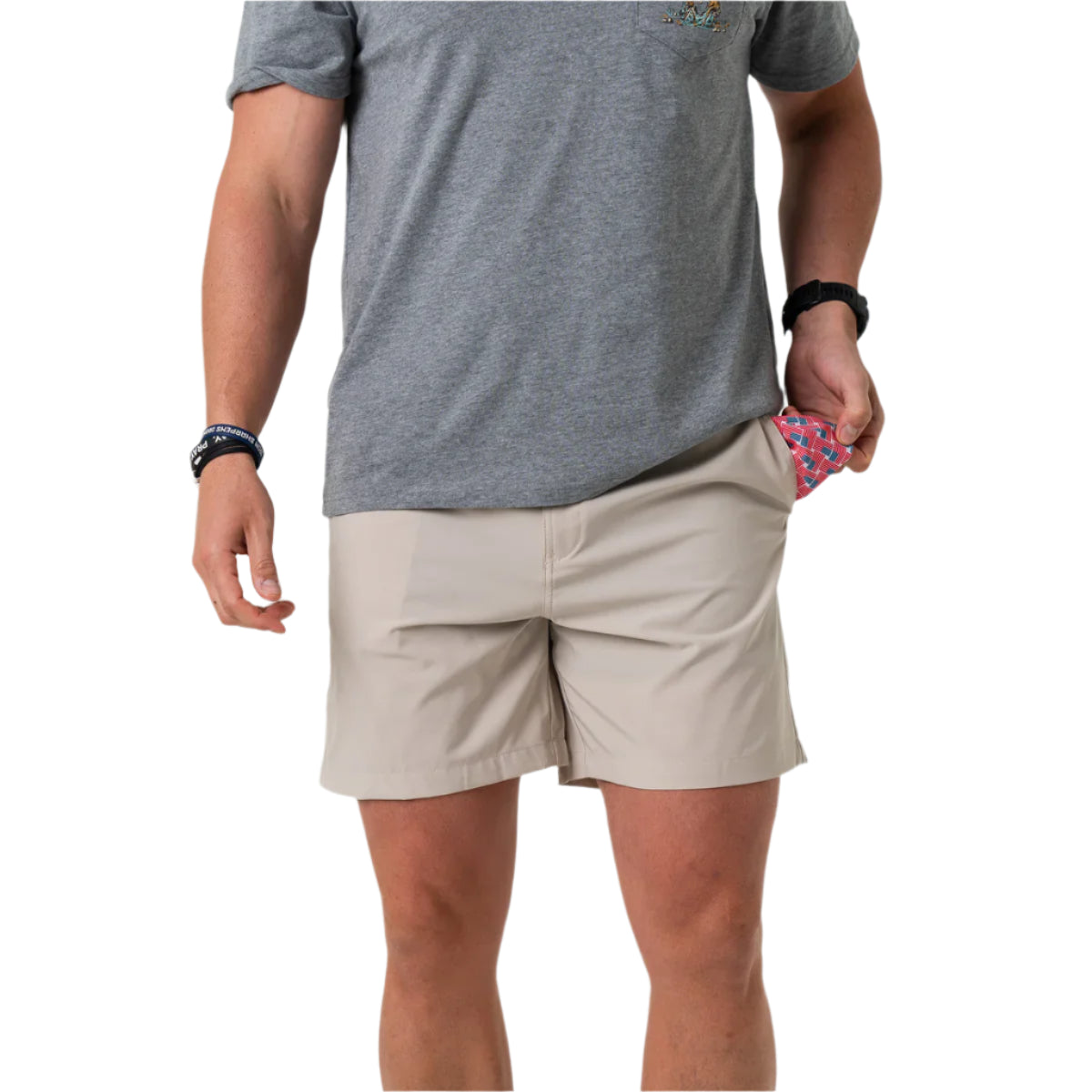 Men's Burlebo Everyday Short - Light Khaki - American Flag Pocket ES-LK-AF