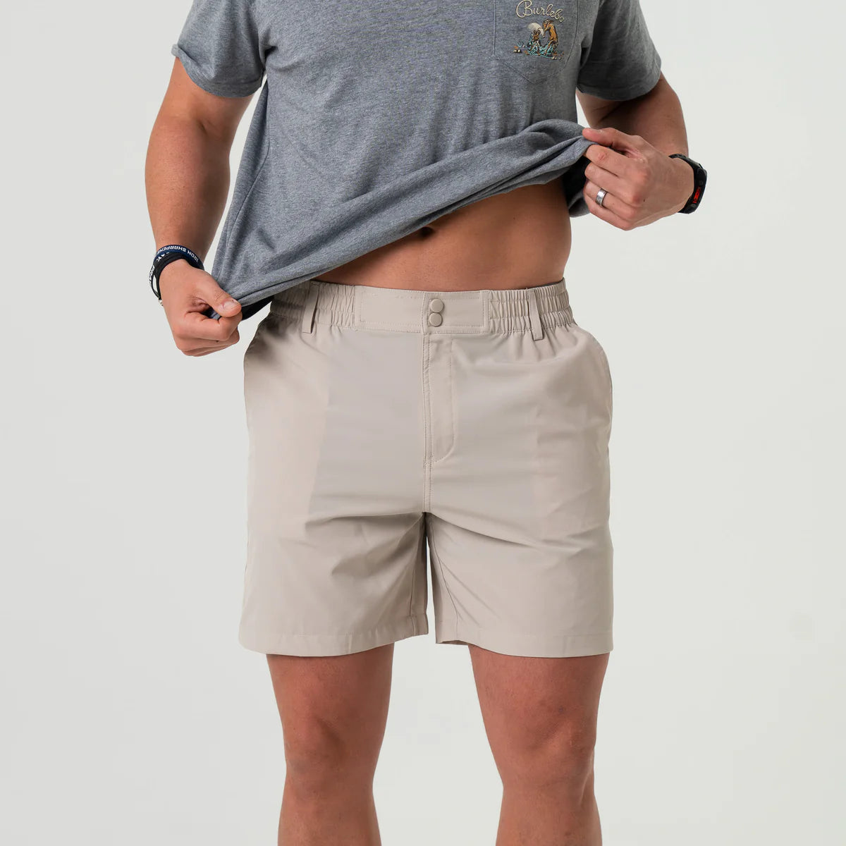 Men's Burlebo Everyday Short - Light Khaki - American Flag Pocket ES-LK-AF