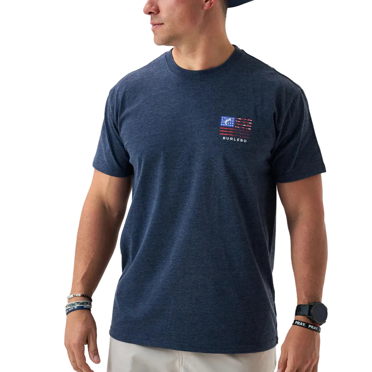 Men's Burlebo Heather Navy Fishing USA Short Sleeve T-shirt SST-FUSA-NVY