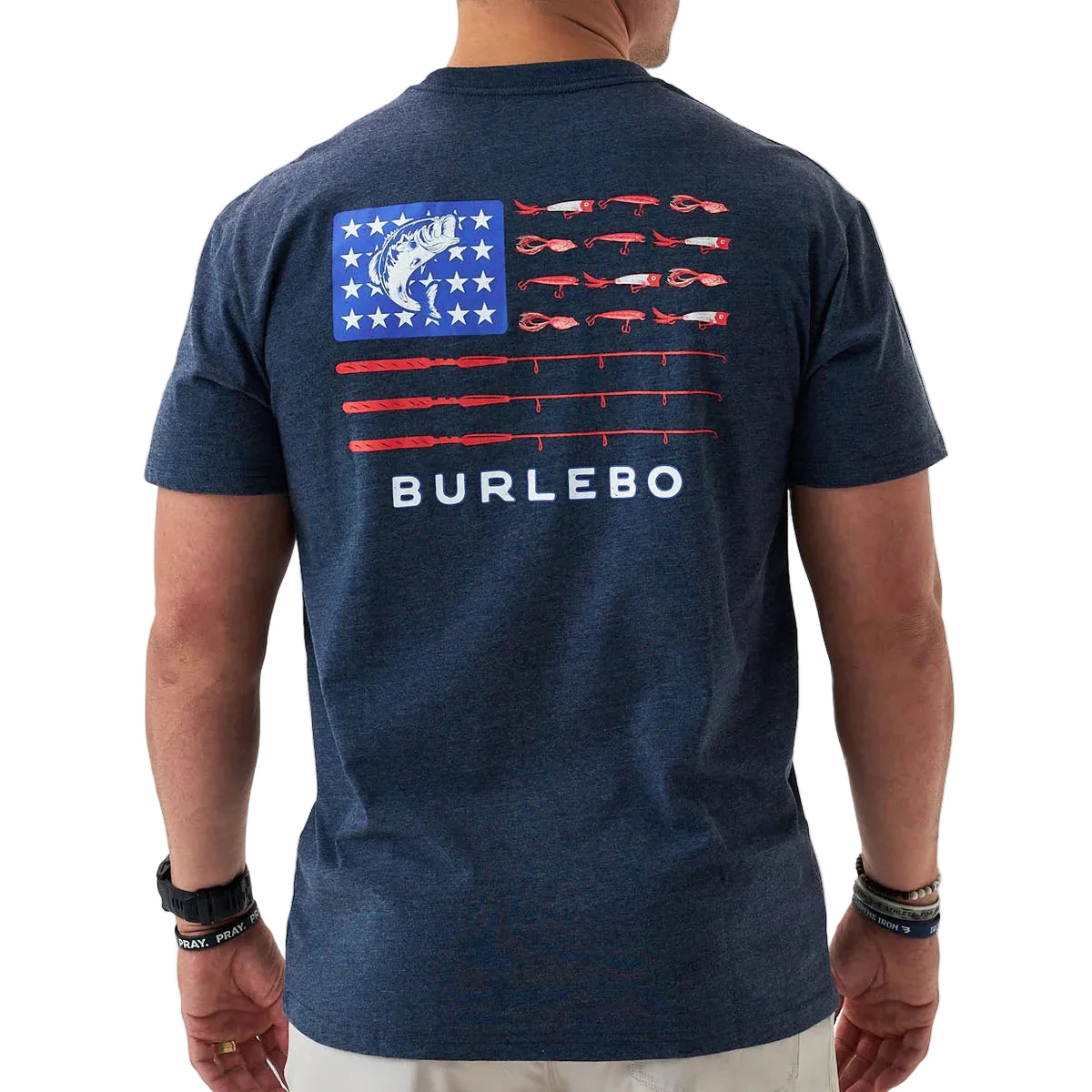 Men's Burlebo Heather Navy Fishing USA Short Sleeve T-shirt SST-FUSA-NVY