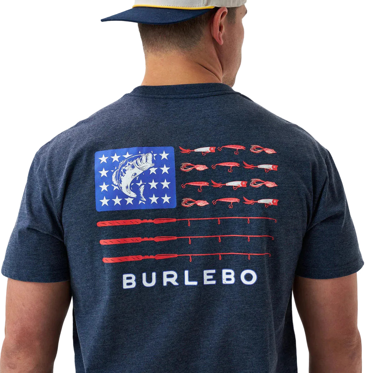 Men's Burlebo Heather Navy Fishing USA Short Sleeve T-shirt SST-FUSA-NVY