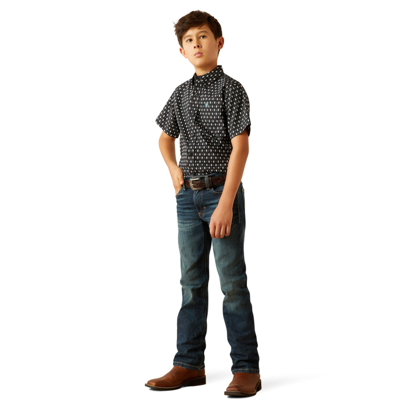 Boy's Ariat Steele Classic Fit Black Print 10058699 - Crazy House Western Wear