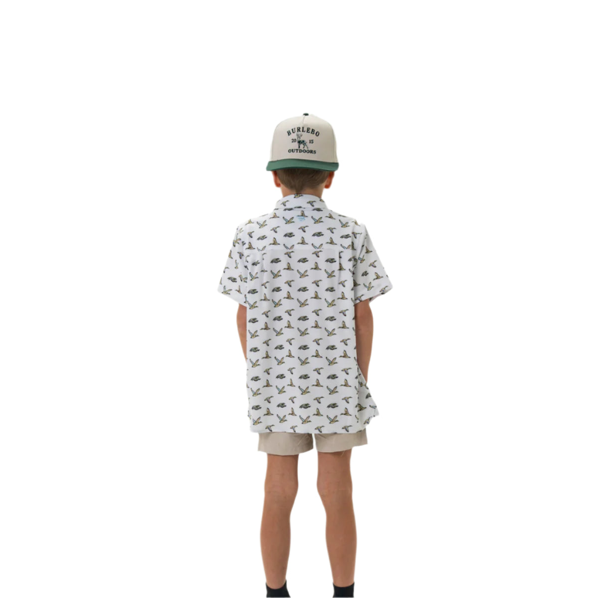 Boy's Burlebo Performance Button Up - Flying Mallard Ducks White Y-PBU-FMD