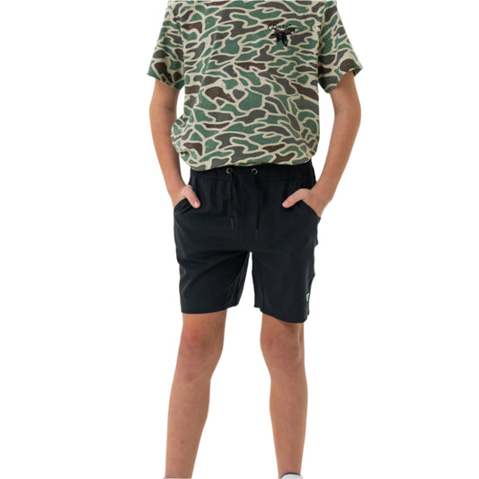 Boy's Burlebo Athletic Short - Heather Black - Retro Duck Camo Y-AS-HB-RDC
