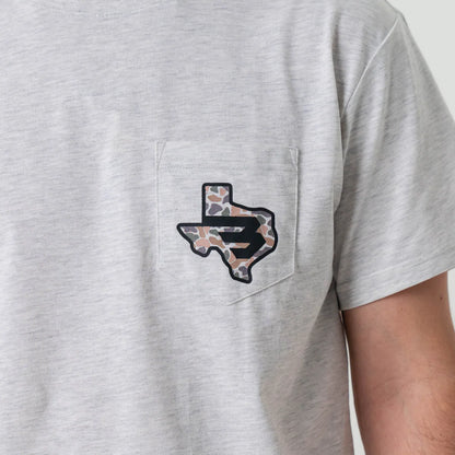 Men's Burlebo Texas Camo Flying B Logo - Heather Ash Grey TXCFB-SS-AG - Crazy House Western Wear