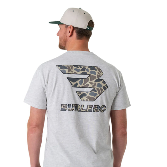 Men's Burlebo Flying B Deer Camo Logo - Heather Ash Grey FBCDC-SS-AG - Crazy House Western Wear