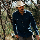 Men's Poncho The Sanderson Dark Wash Long Sleeve Snap Shirt 