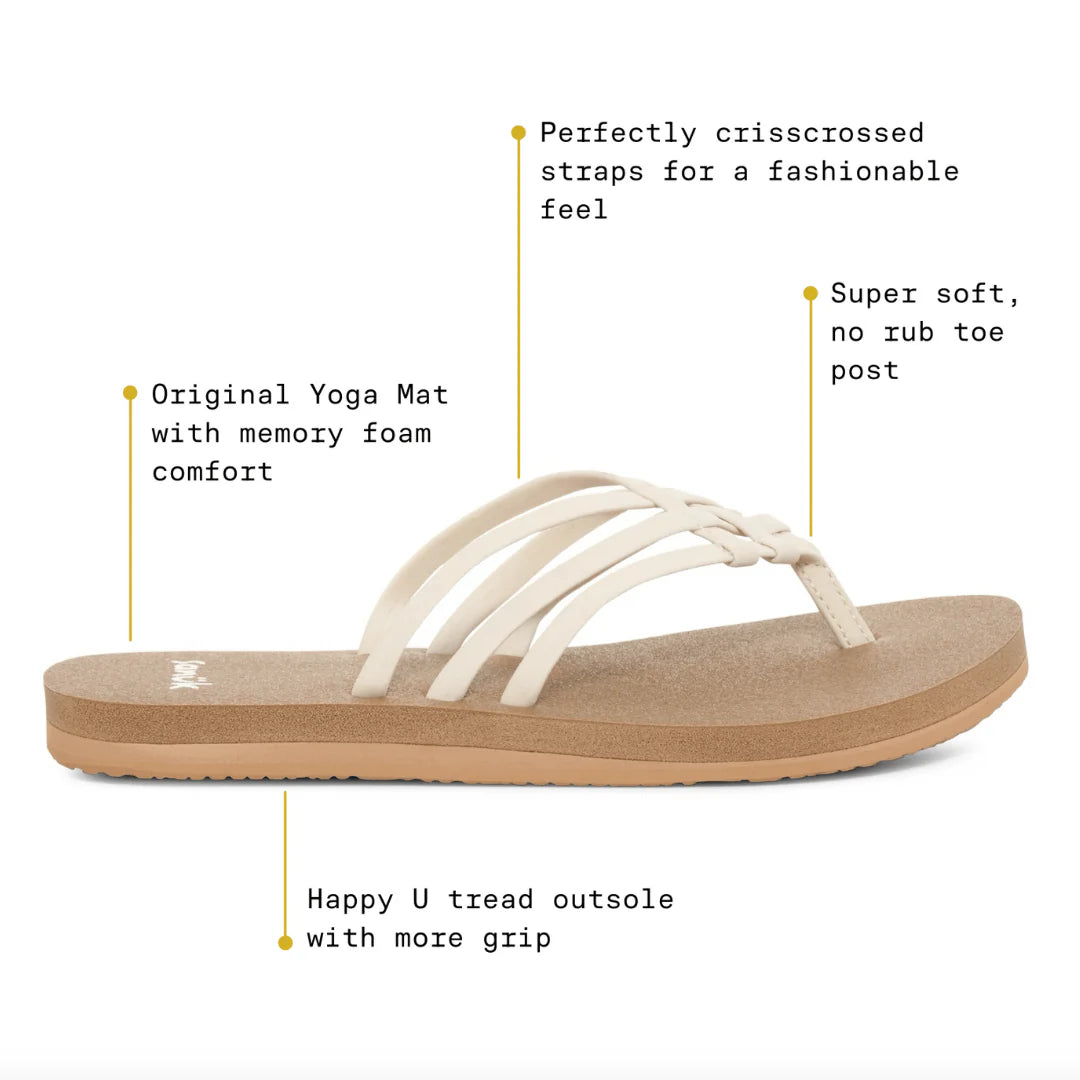 Women's Sanuk Tan and White Yoga Sandy II Flip Flops 1169691-TWT