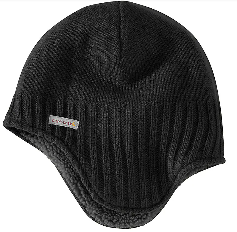 Carhartt Men's Black Logo Earflap Hat 106390-N04