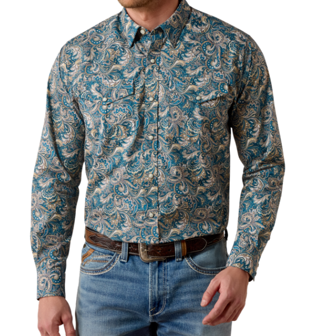 Ariat Men's Blue Multi Paisley Print Cedric Classic Fit Snap Shirt 10079534