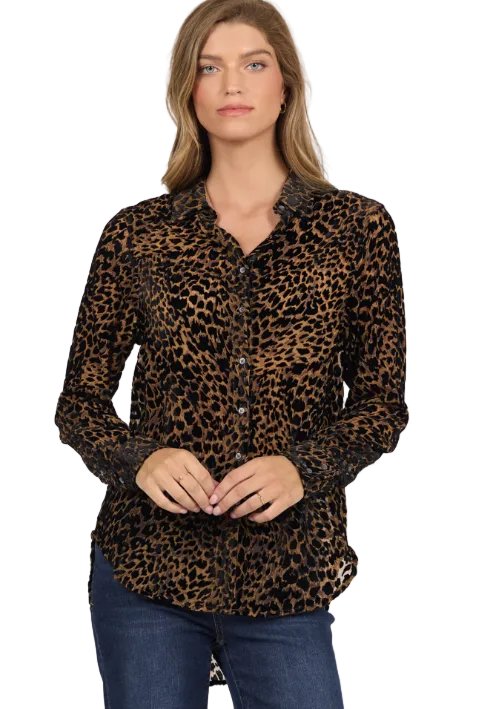 Dear John Women's Noir Panthera Lolita Long Sleeve Button Up Shirt 
