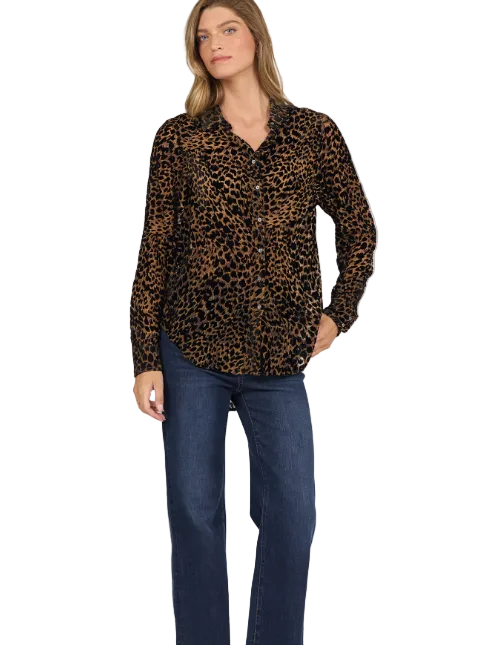Dear John Women's Noir Panthera Lolita Long Sleeve Button Up Shirt 