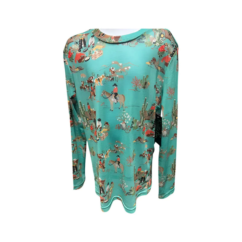 Girl's Long Sleeve Mesh Top - Turquoise Wagon Y-TQWAGON-MESH - Crazy House Western Wear