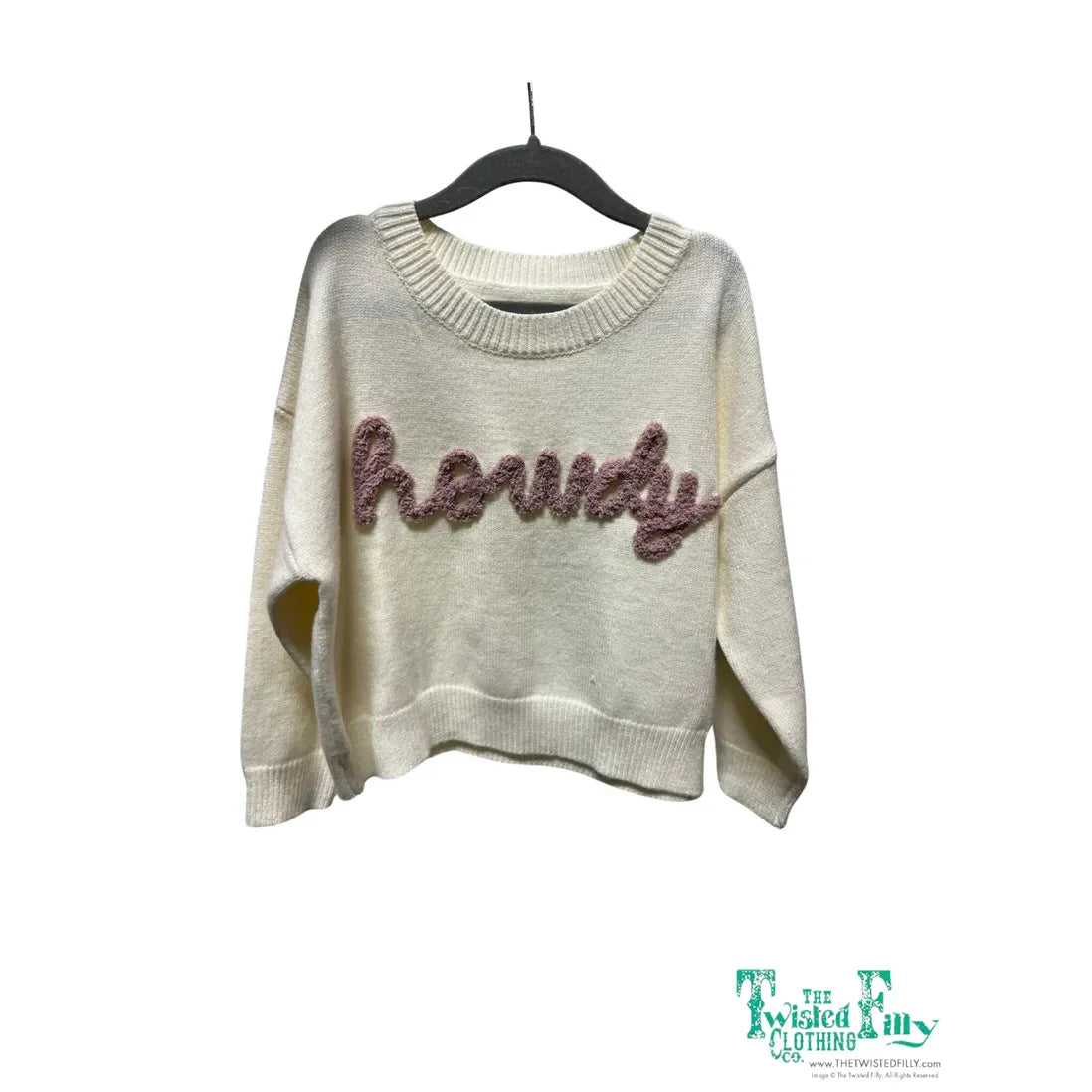 Girl's Youth Twisted Filly Ivory "Howdy" Sweater 