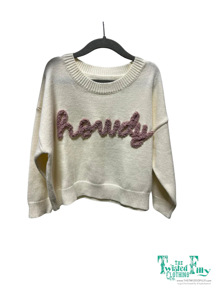 Girl's Youth Twisted Filly Ivory "Howdy" Sweater 