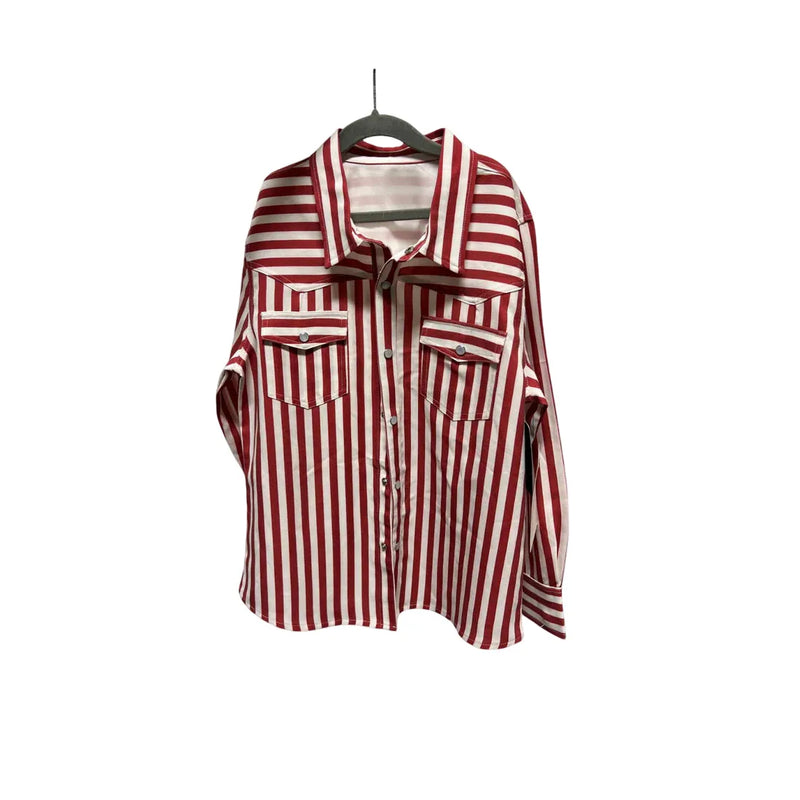 Girl's Twisted Filly Red Striped Pearl Snap Long Sleeve Shirt 