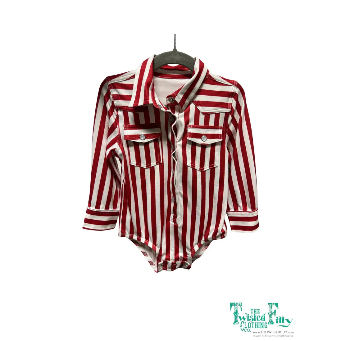 Kid's Twisted Filly Pearl Snap Red Striped Onesie