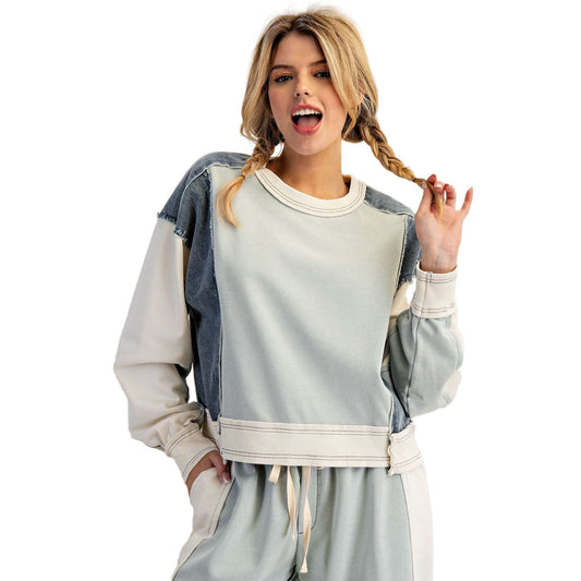 Women's ee:some Frayed Color Block Long Sleeve Pullover TK13004
