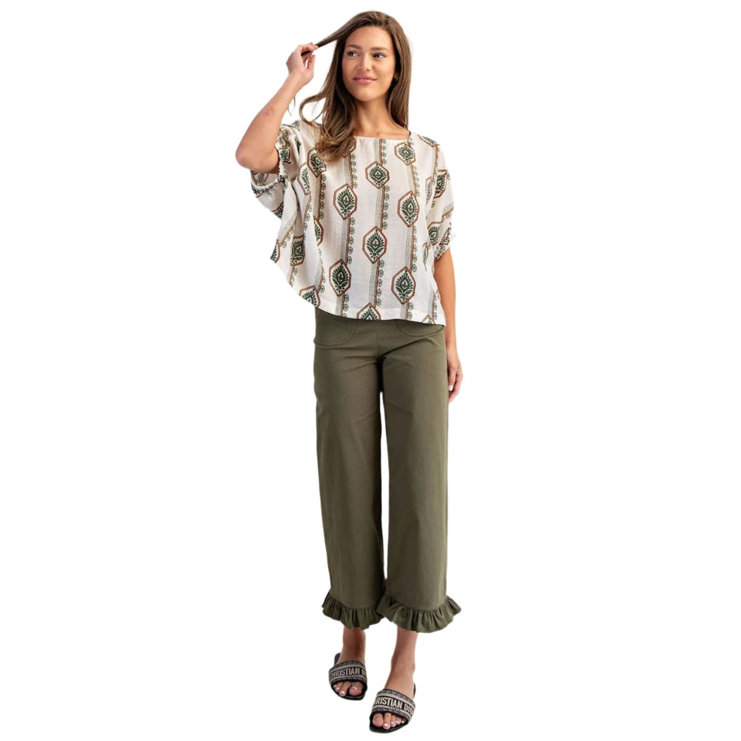 Women's ee:some Geometric Floral Printed Elastic Cuff Blouse TK14564
