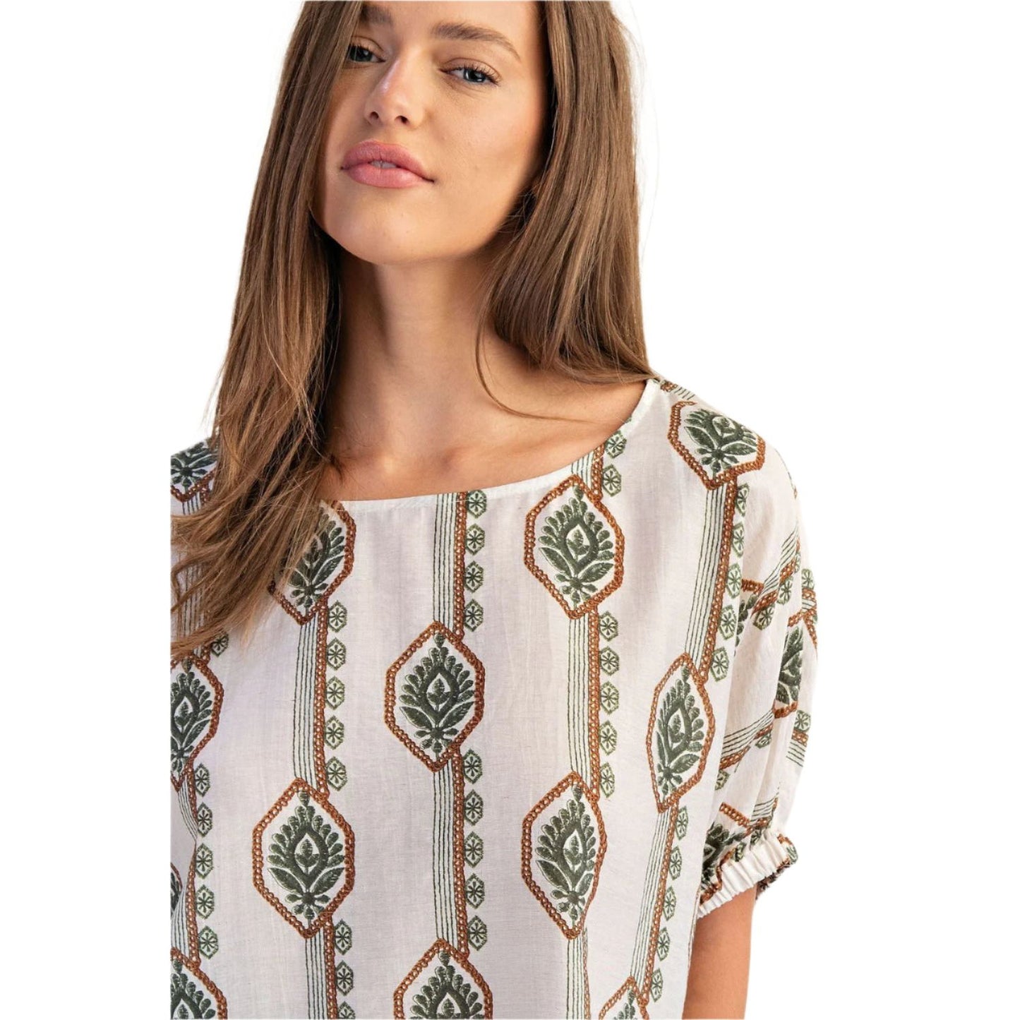 Women's ee:some Geometric Floral Printed Elastic Cuff Blouse TK14564
