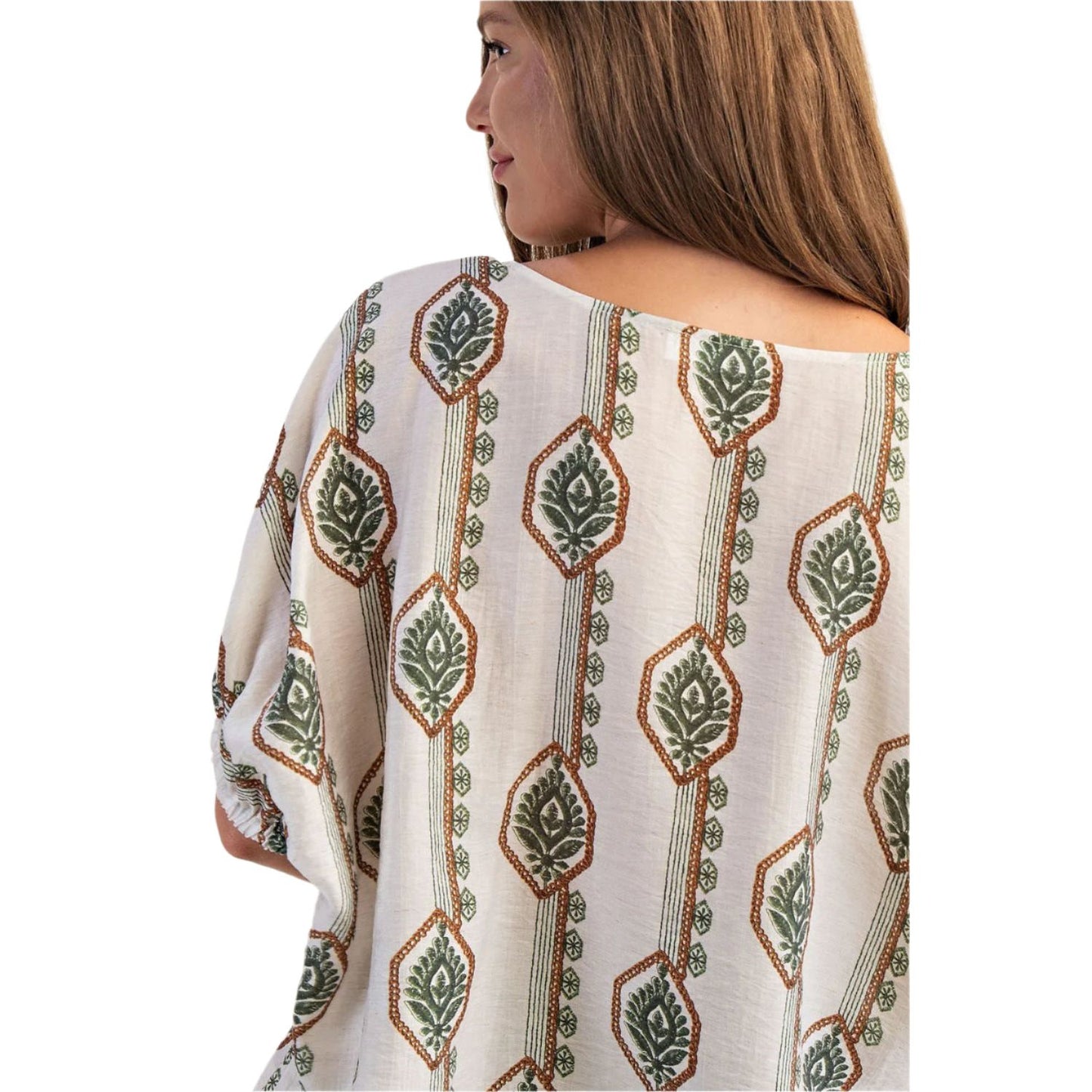 Women's ee:some Geometric Floral Printed Elastic Cuff Blouse TK14564