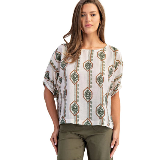 Women's ee:some Geometric Floral Printed Elastic Cuff Blouse TK14564