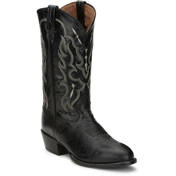 Tony Lama Men's Black Bonham 13" Smooth Ostrich Round Toe Boots CT871