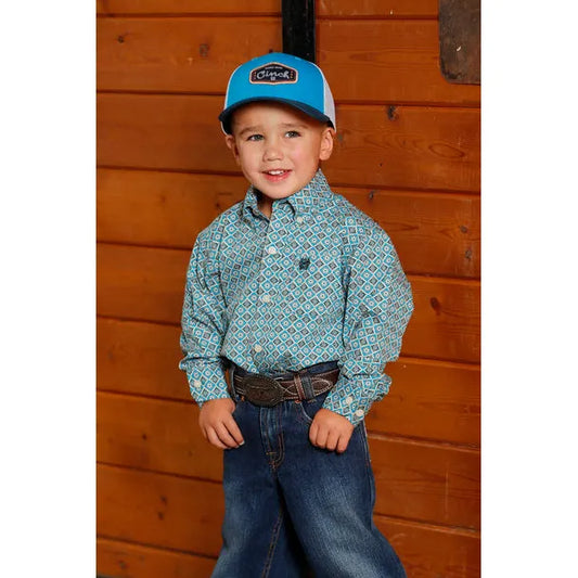 Toddler's Cinch Blue Geometric Print Shirt MTW7061386 - Crazy House Western Wear