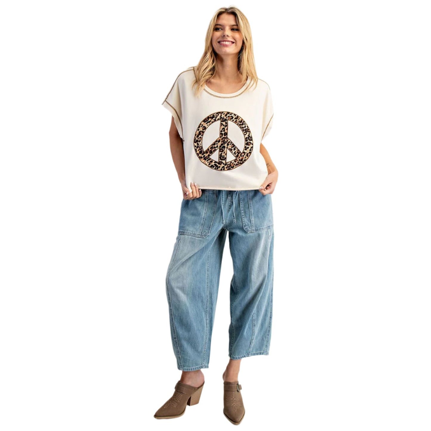 Women's ee:some Mineral Washed Leopard Peace Open Back Top TY13166